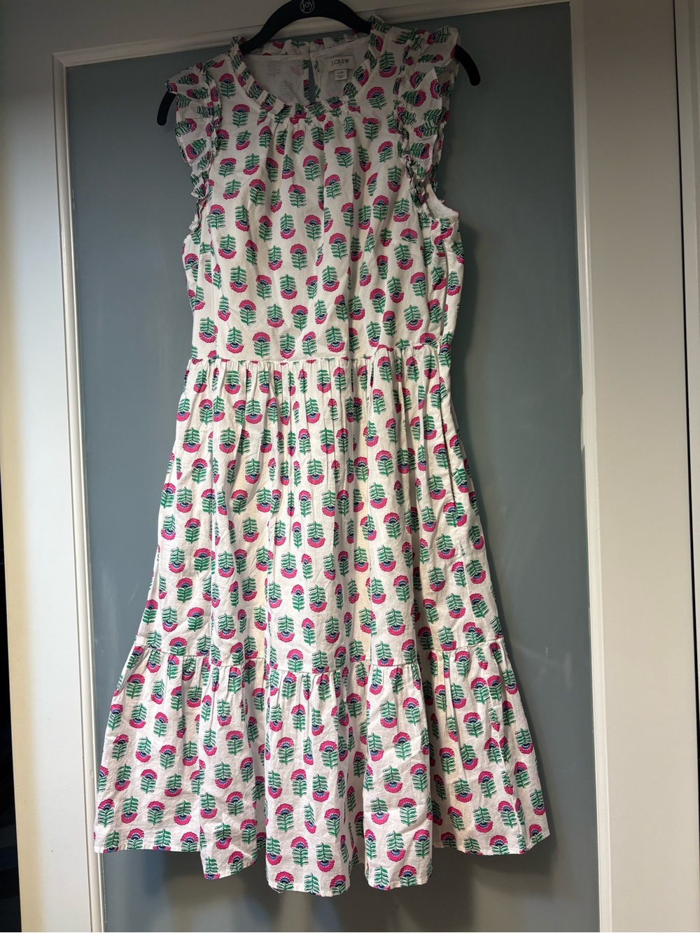J. Crew Dress with Pink & Green Floral Print - Cotton Sundress Size 10